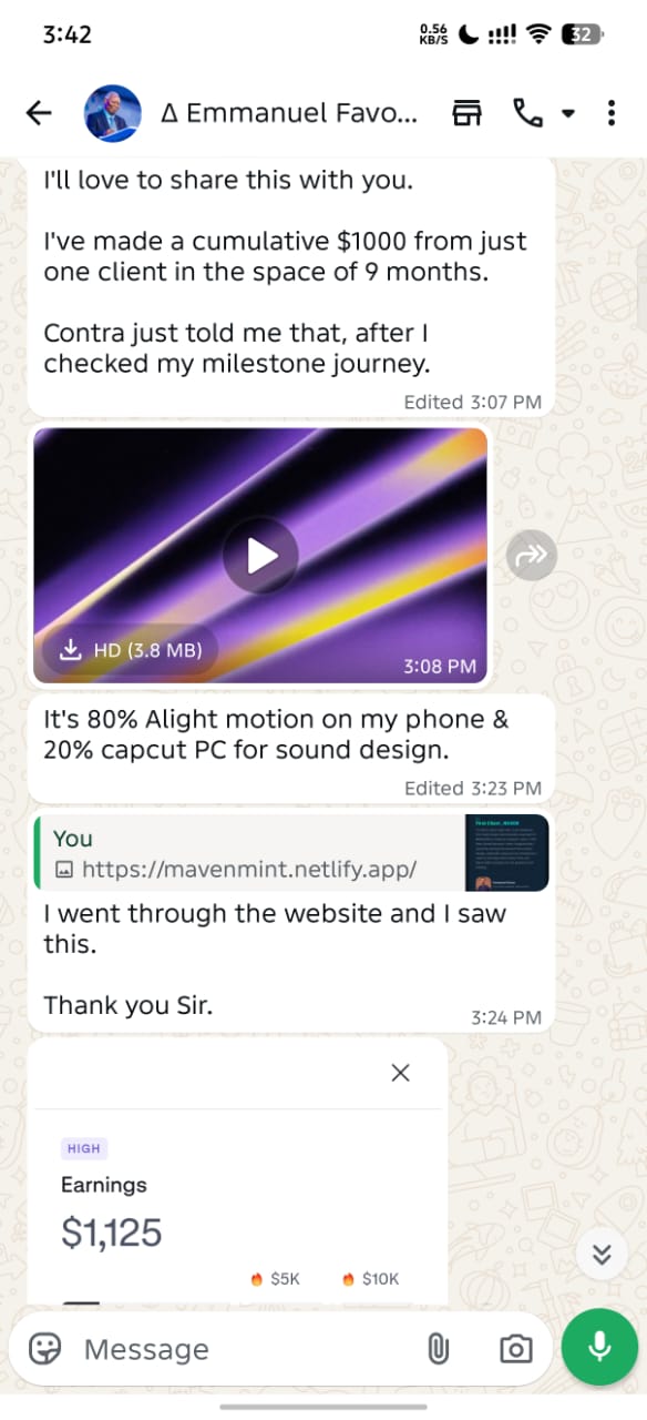 Emmanuel Favour earnings milestone screenshot
